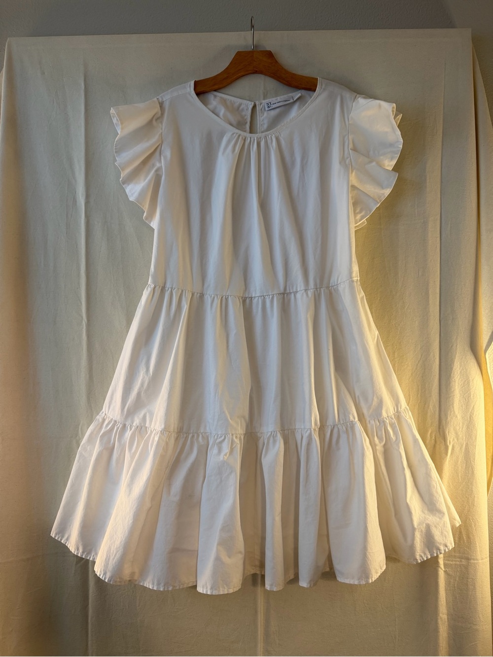 New York & Company White Tiered Ruffle Sleeve Mini Dress